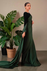 Kaia: Green Silk With Velvet Saree And Hand Work - 493
