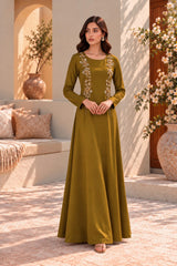 Catarina: Olive Gold Color Dress With Hand Embellishment - 548