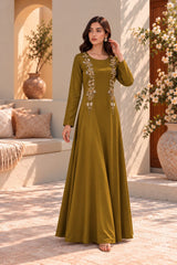 Catarina: Olive Gold Color Dress With Hand Embellishment - 548
