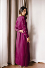 Margarita: Burgundy Long Dress With Crystal Hand Embellishment - 471