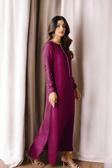 Margarita: Burgundy Long Dress With Crystal Hand Embellishment - 471