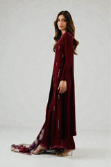 Artemis: Maroon Velvet & Silk Handwork Dress - 2PC