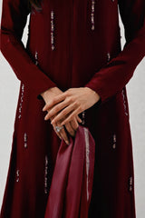 Artemis: Maroon Velvet & Silk Handwork Dress - 2PC