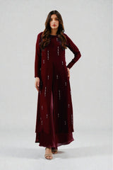 Artemis: Maroon Velvet & Silk Handwork Dress - 2PC