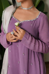 Penny: Lilac Long Dress With Crystal Stone & Hand Work - 492