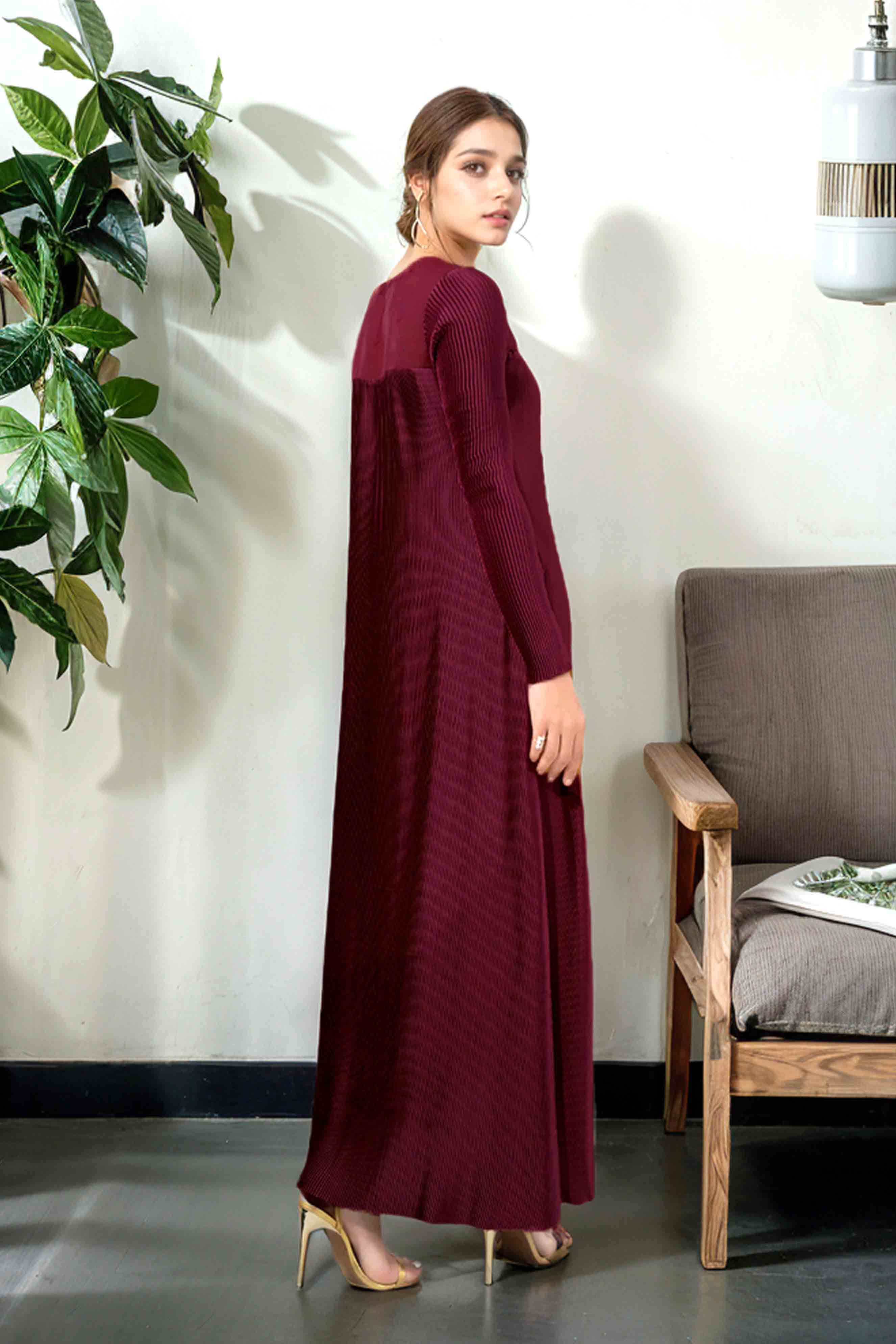 Orla: Maroon Plated Maxi With Hand Embellishment - 452