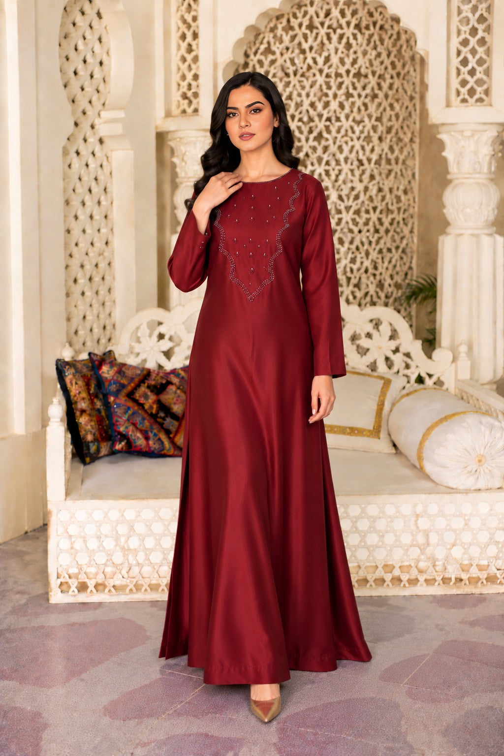 Ozias: Maroon Color Dress With Hand Embellishment - 543