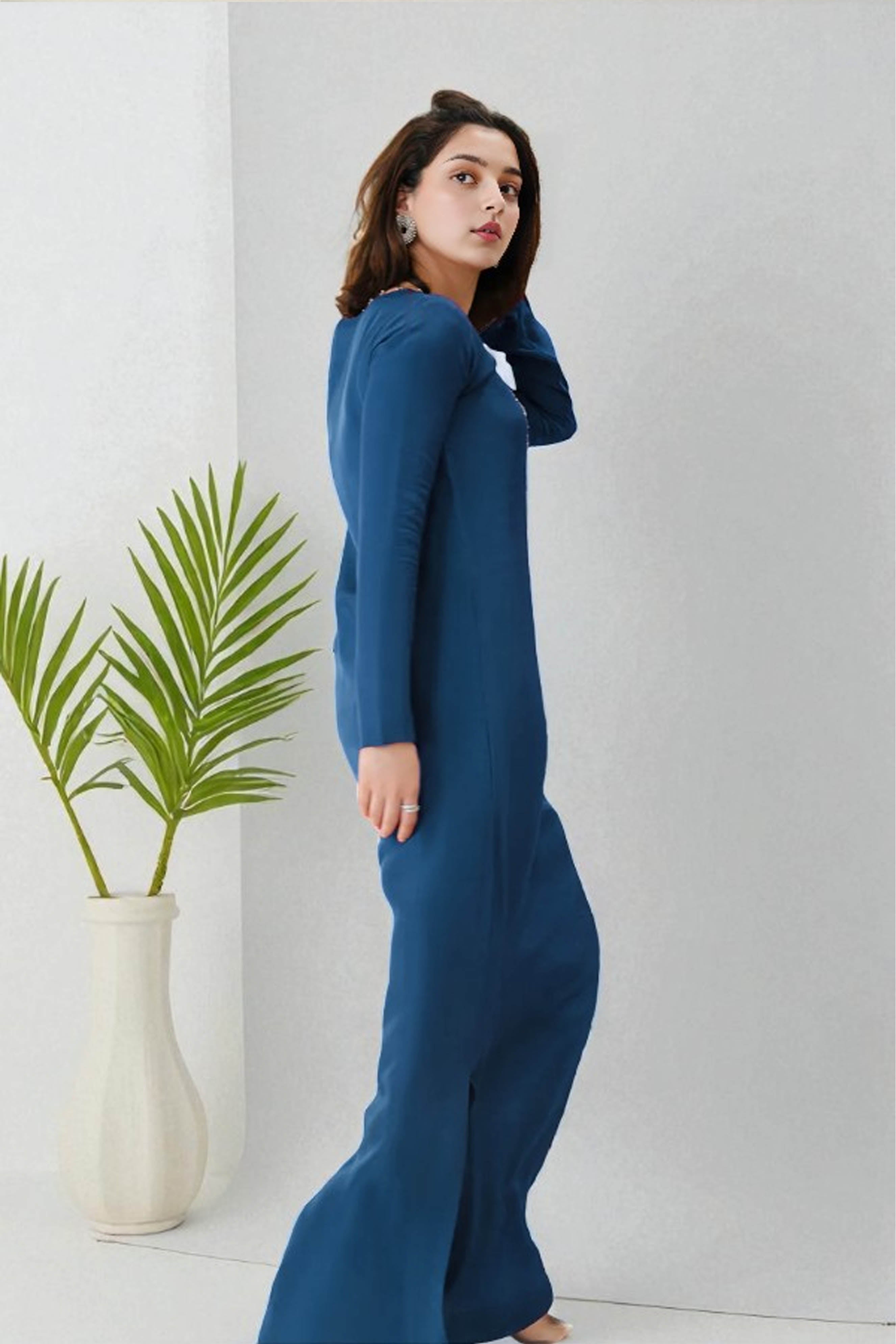 Melina: Teal Blue Dress With Hand Work - 490
