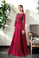 Carmen: Red Chiffon Crop Top & Silk Skirt Maxi - 454