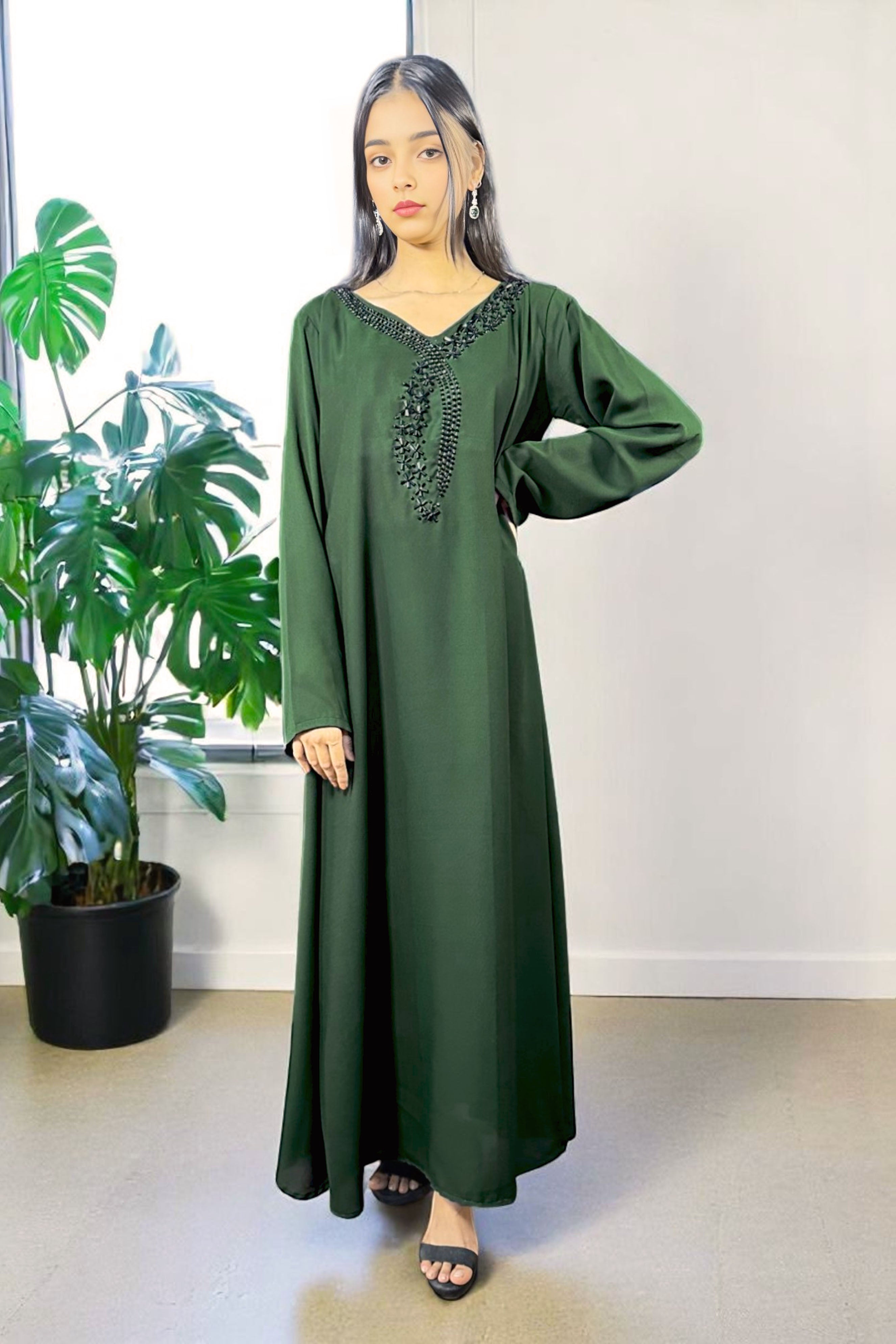 Voula: Green Color Dress With Crystal Hand Embellishment - 478