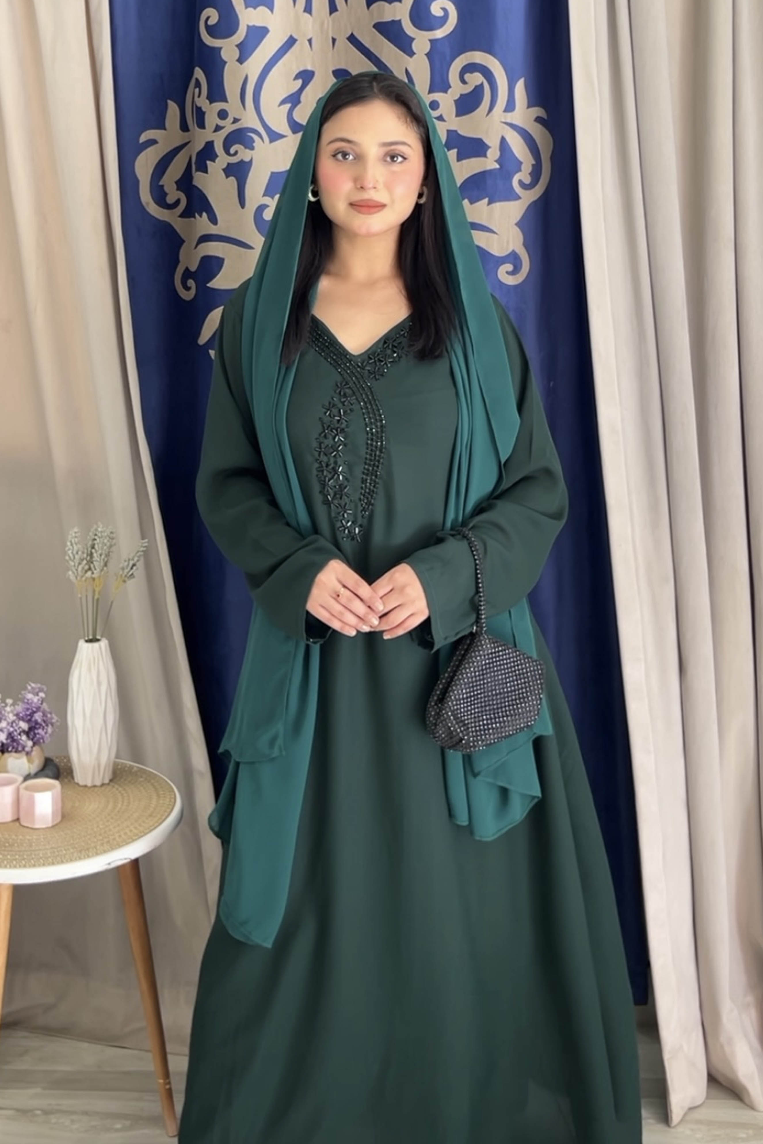 Voula: Green Color Dress With Crystal Hand Embellishment - 478