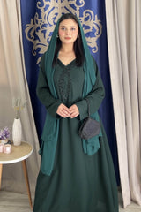 Voula: Green Color Dress With Crystal Hand Embellishment - 478