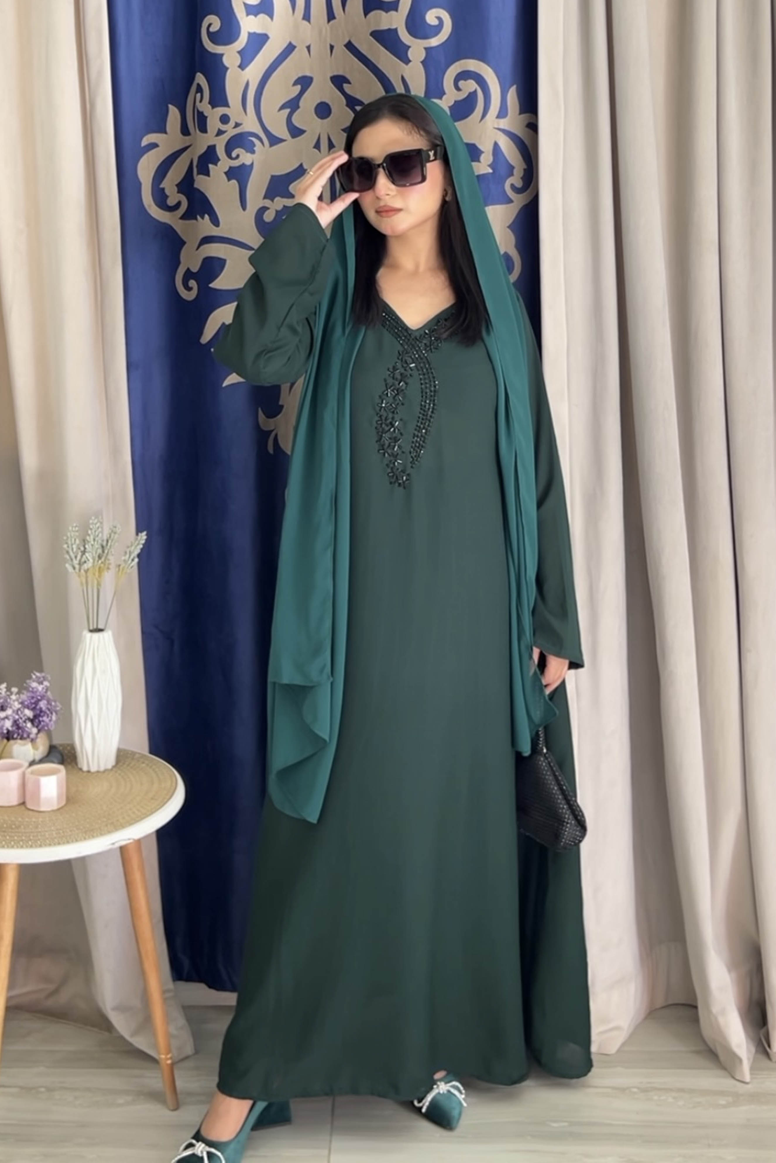 Voula: Green Color Dress With Crystal Hand Embellishment - 478