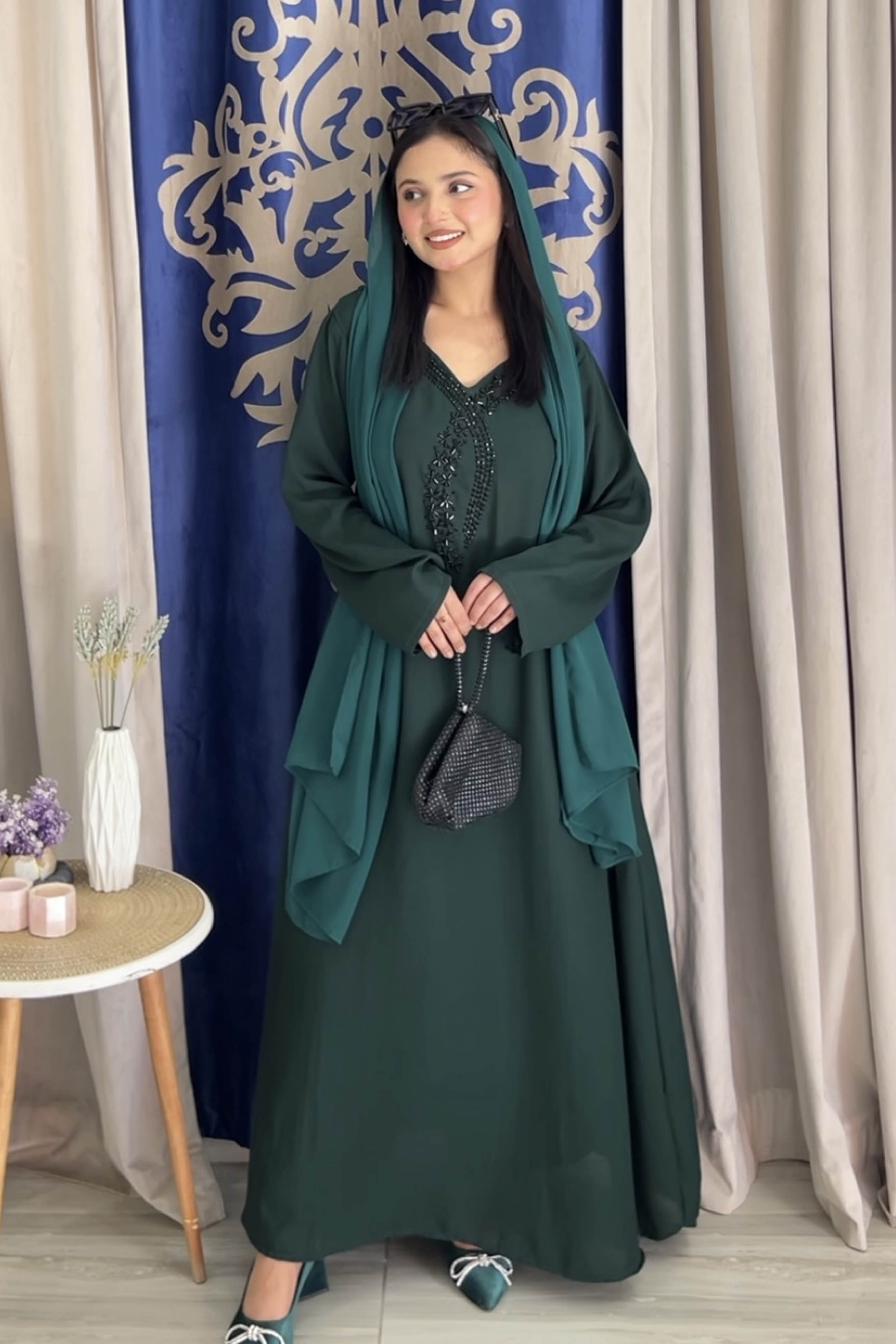 Voula: Green Color Dress With Crystal Hand Embellishment - 478